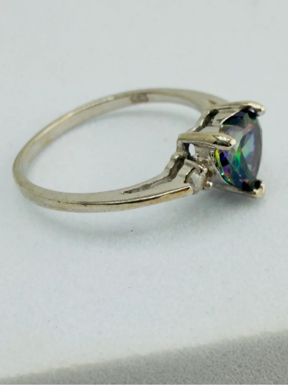 Sterling Silver Dainty Heart Shape Mystic Topaz Ring Size 5